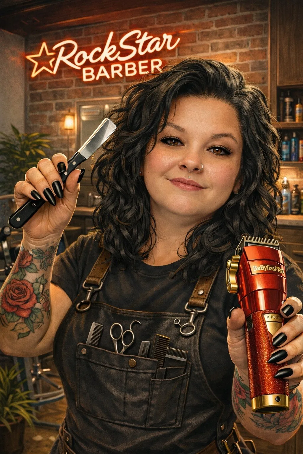 RockStar Barber owner illustration holding a straight razor and clippers