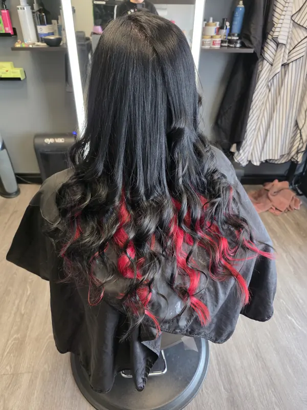 Black and red color melt with curled ends