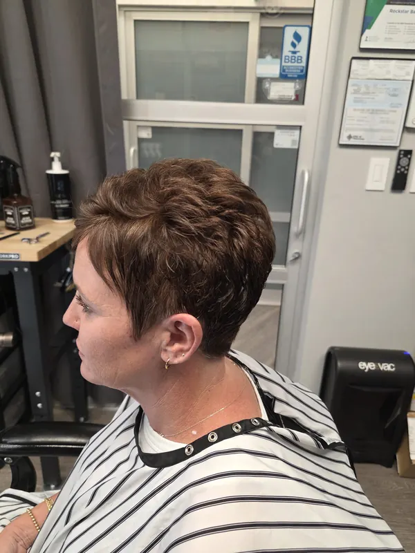 Women's textured pixie cut from the side